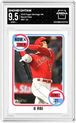 Graded Shohei Ohtani baseball trading card from 2023 Topps Heritage Shohei series