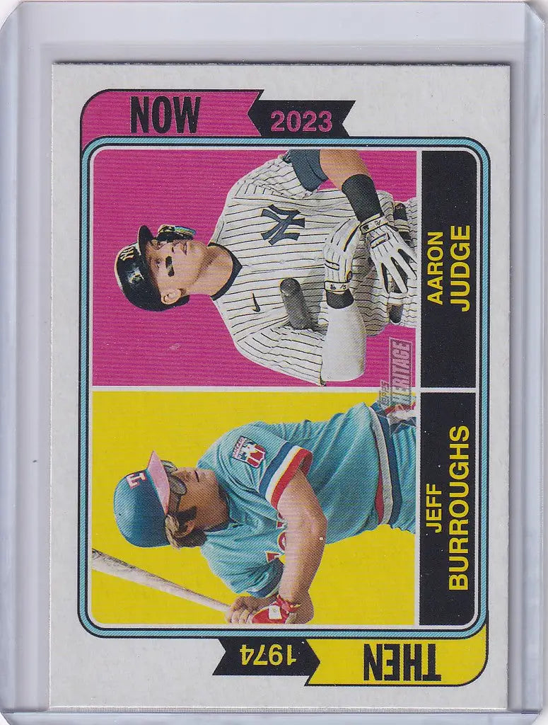 Baseball card of Jeff Burroughs and Aaron Judge in Yankees and Marlins uniforms