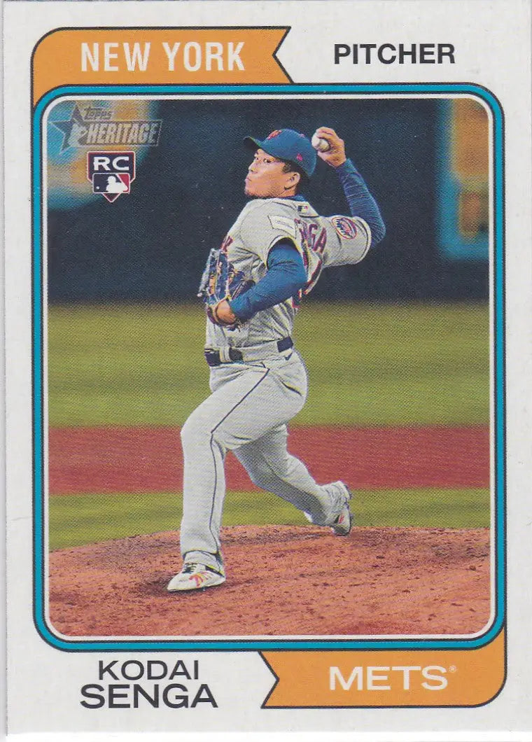 2020 Topps Heritage baseball card of Kodai Senga pitching for New York Mets