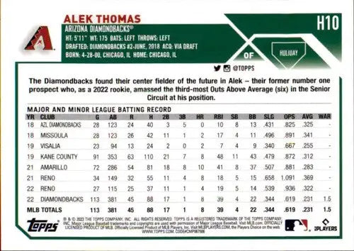 2023 Topps Holiday H10 Alek Thomas Baseball Card Near Mint Diamondbacks ID 65858