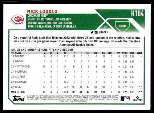 2023 Topps Holiday #H104 Nick Lodolo NM Near Mint Reds ID:66303 - Baseball Card Single