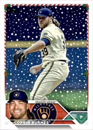Original gloss 2023 Topps Holiday H112 Corbin Burnes Brewers baseball card image