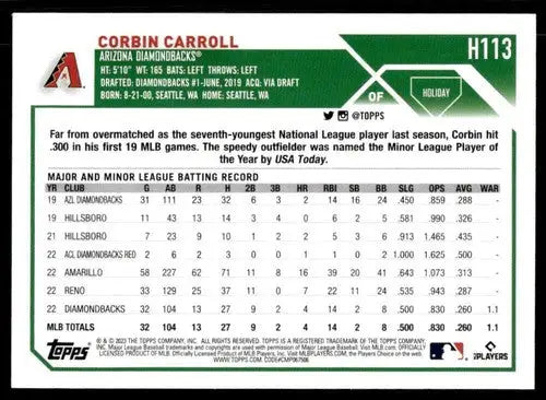2023 Topps Holiday #H113 Corbin Carroll NM Near Mint RC Rookie Diamondb ID:66318 - Baseball Card Single