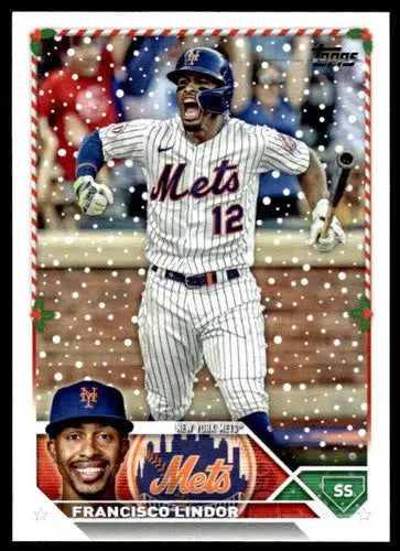 2023 Topps Holiday H119 Francisco Lindor baseball card Mets near mint NM ID 66329