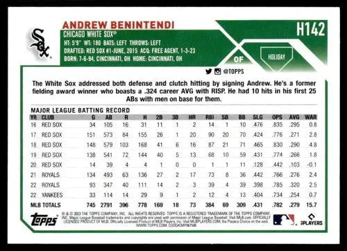 2023 Topps Holiday #H142 Andrew Benintendi NM Near Mint White Sox ID:66370 - Baseball Card Single