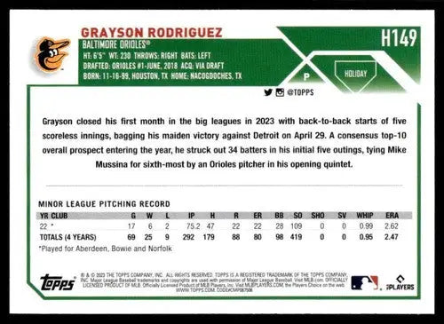 2023 Topps Holiday #H149 Grayson Rodriguez NM Near Mint RC Rookie Oriol ID:66386 - Baseball Card Single