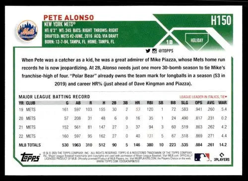 2023 Topps Holiday #H150 Pete Alonso NM Near Mint Mets ID:66389 - Baseball Card Single