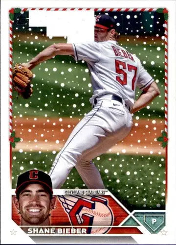 Original gloss 2023 Topps Holiday H153 Shane Bieber baseball card near mint Guardians