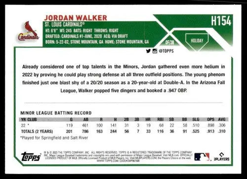 2023 Topps Holiday #H154 Jordan Walker NM Near Mint RC Rookie Cardinals ID:66394 - Baseball Card Single