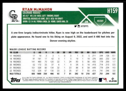 2023 Topps Holiday H159 Ryan McMahon Rockies baseball card near mint NM