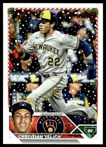 2023 Topps Holiday H164 Christian Yelich baseball card with Brewers ID 66553