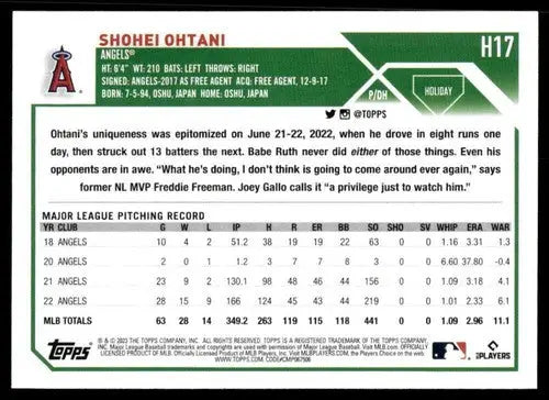 2023 Topps Holiday #H17 Shohei Ohtani NM Near Mint Angels ID:65869 - Baseball Card Single