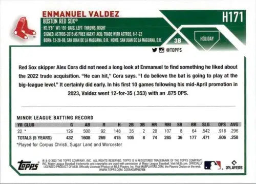 2023 Topps Holiday #H171 Enmanuel Valdez NM Near Mint RC Rookie Red Sox ID:66565 - Baseball Card Single