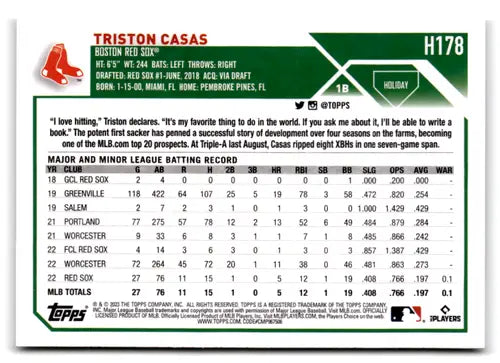 Original gloss 2023 Topps Holiday Triston Casas rookie baseball card near mint NM