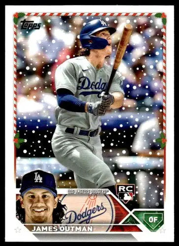 Original gloss 2023 Topps Holiday H186 James Outman baseball card NM Near Mint Rookie Dodgers