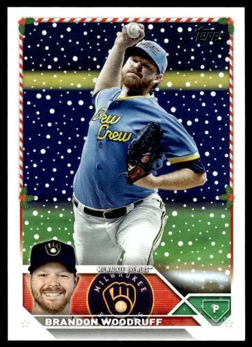 2023 Topps Holiday Brandon Woodruff baseball card with original gloss NM near mint