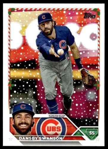 Original gloss 2023 Topps Holiday H190 Dansby Swanson baseball card featuring Cubs ID 66598