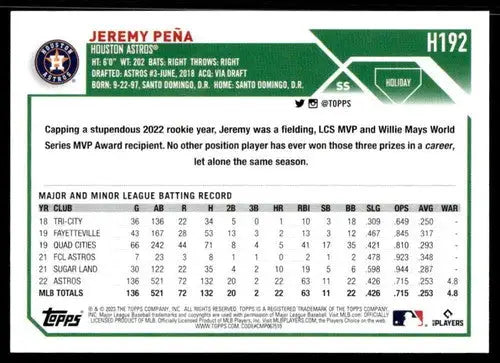 2023 Topps Holiday #H192 Jeremy Pena NM Near Mint Astros ID:66604 - Baseball Card Single
