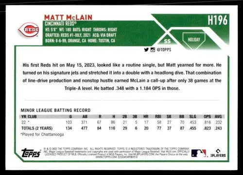 2023 Topps Holiday Matt McLain original gloss mint RC rookie baseball card