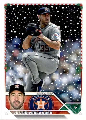 Original gloss 2023 Topps Holiday H200 Justin Verlander baseball card near mint Astros