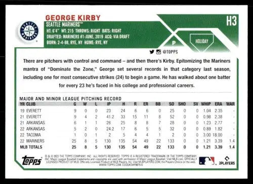 2023 Topps Holiday #H3 George Kirby NM Near Mint Mariners ID:65845 - Baseball Card Single