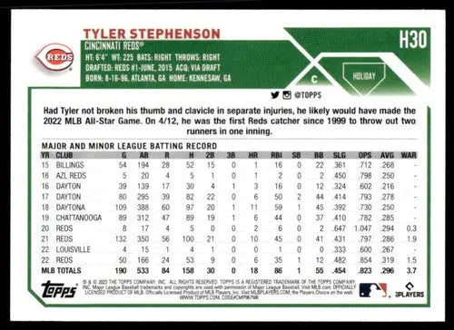 2023 Topps Holiday #H30 Tyler Stephenson NM Near Mint Reds ID:65891 - Baseball Card Single