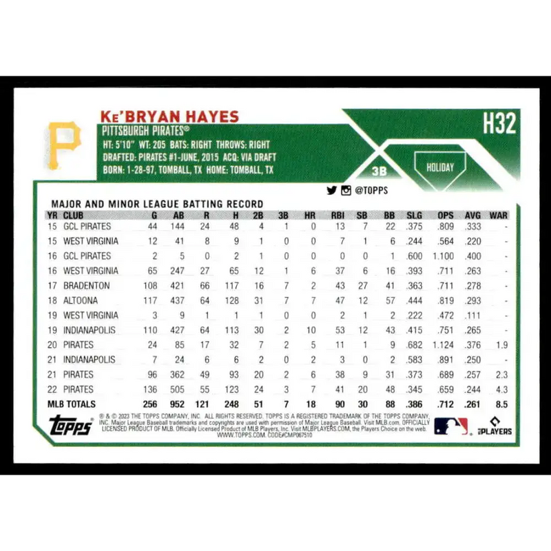 2023 Topps Holiday #H32 Ke’Bryan Hayes NM-MT Pittsburgh Pirates Baseball Card - Baseball Card Single