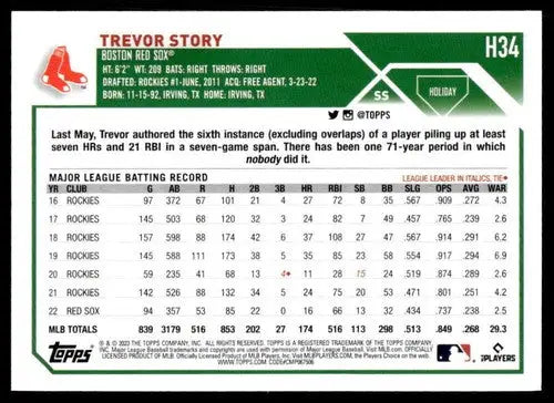 2023 Topps Holiday #H34 Trevor Story NM Near Mint Red Sox ID:65900 - Baseball Card Single