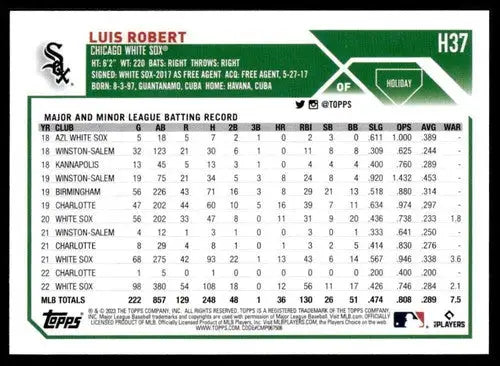 2023 Topps Holiday #H37 Luis Robert NM Near Mint White Sox ID:65906 - Baseball Card Single