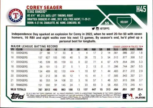 2023 Topps Holiday H45 Corey Seager baseball card Rangers Near Mint ID 65919