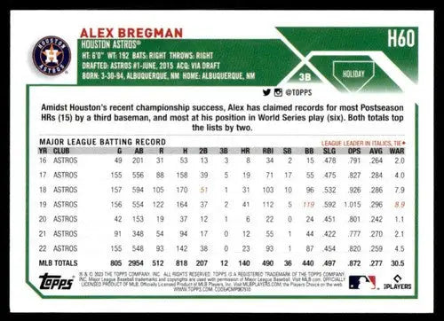 Original gloss 2023 Topps Holiday H60 Alex Bregman Astros baseball card image