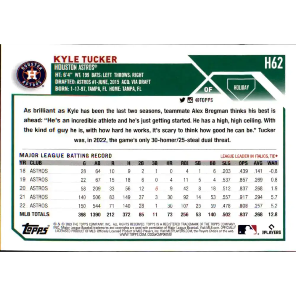 2023 Topps Holiday #H62 Kyle Tucker NM-MT Houston Astros Baseball Card - Baseball Card Single