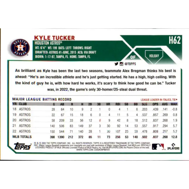 2023 Topps Holiday #H62 Kyle Tucker NM-MT Houston Astros Baseball Card - Baseball Card Single