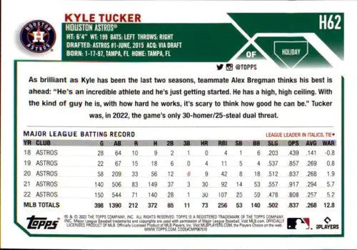 2023 Topps Holiday H62 Kyle Tucker Astros baseball card in Near Mint condition
