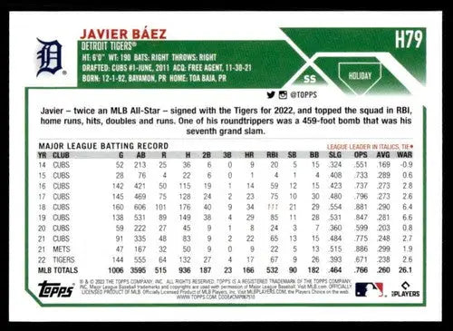 2023 Topps Holiday #H79 Javier Baez NM Near Mint Tigers ID:66084 - Baseball Card Single