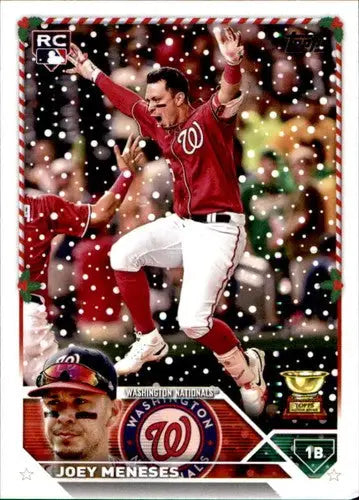 2023 Topps Holiday Joey Meneses baseball card with original gloss near mint RC Nationals
