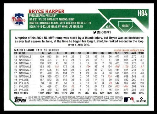 2023 Topps Holiday #H84 Bryce Harper NM Near Mint Phillies ID:66093 - Baseball Card Single