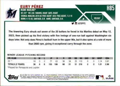 2023 Topps Holiday #H85 Eury Perez NM Near Mint RC Rookie Marlins ID:66096 - Baseball Card Single