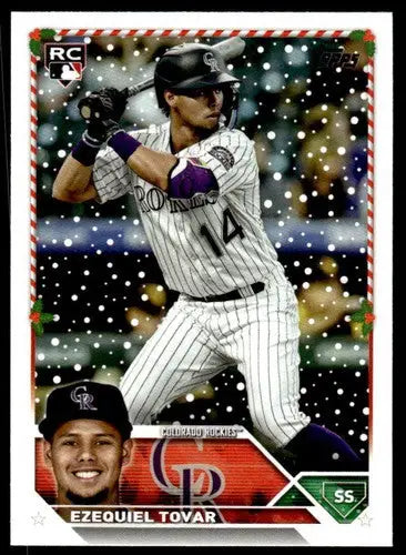 Original gloss 2023 Topps Holiday H90 Ezequiel Tovar baseball card near mint RC