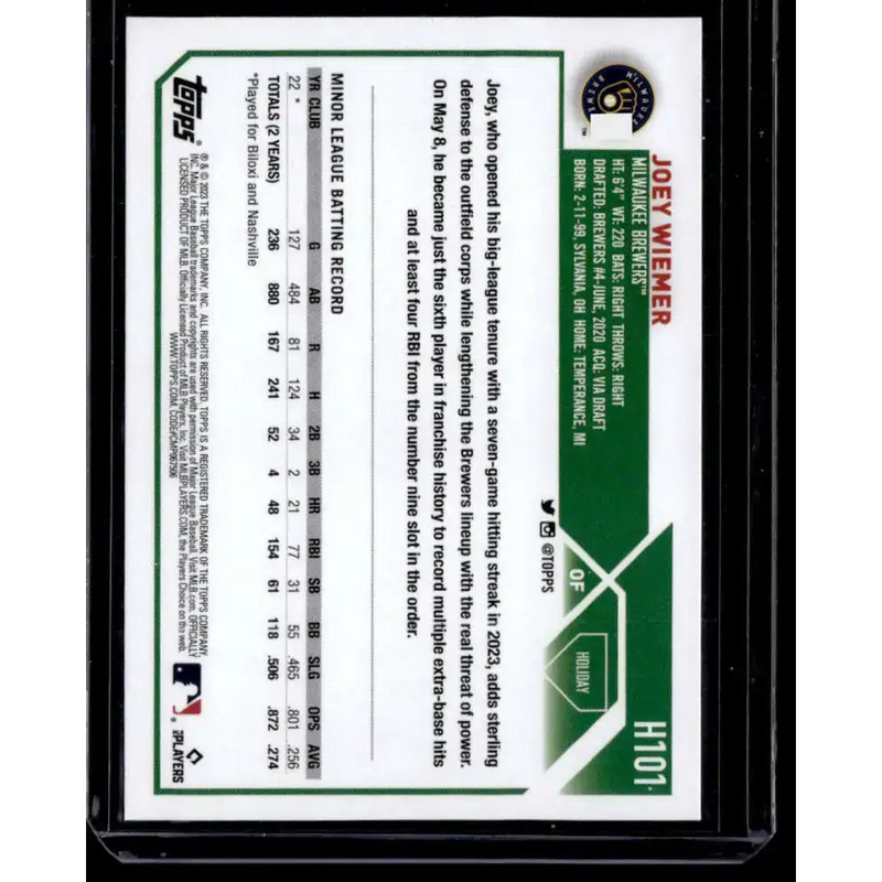 2023 Topps Holiday Metallic #H101 Joey Wiemer NM-MT RC Rookie Milwaukee Brewers Baseball Card - Baseball Card Single