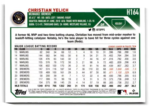 Christian Yelich baseball card with original gloss from 2023 Topps Holiday Metallic series