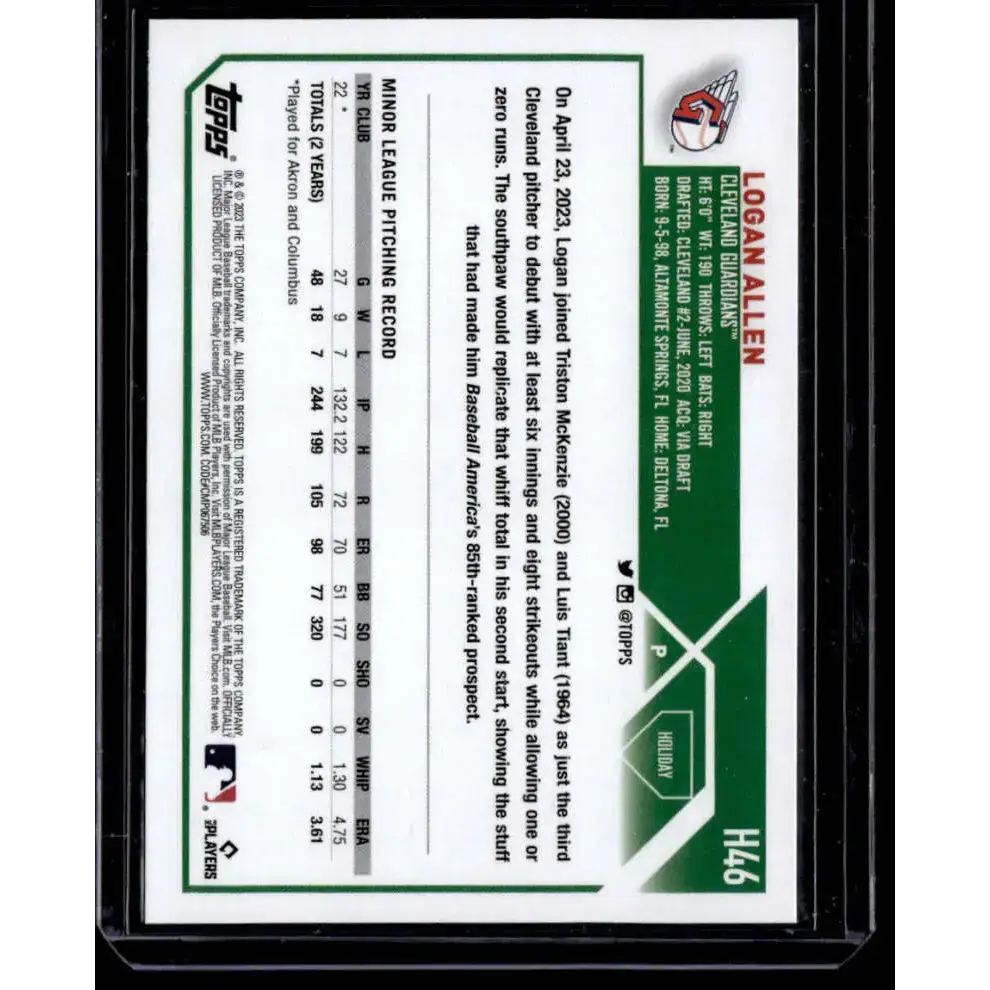 2023 Topps Holiday Metallic #H46 Logan Allen NM-MT RC Rookie Cleveland Guardians Baseball Card - Baseball Card Single