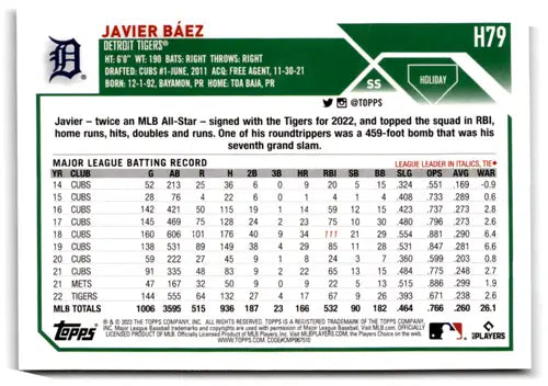 2023 Topps Holiday Metallic Javier Baez baseball card Tigers near mint ID 66632