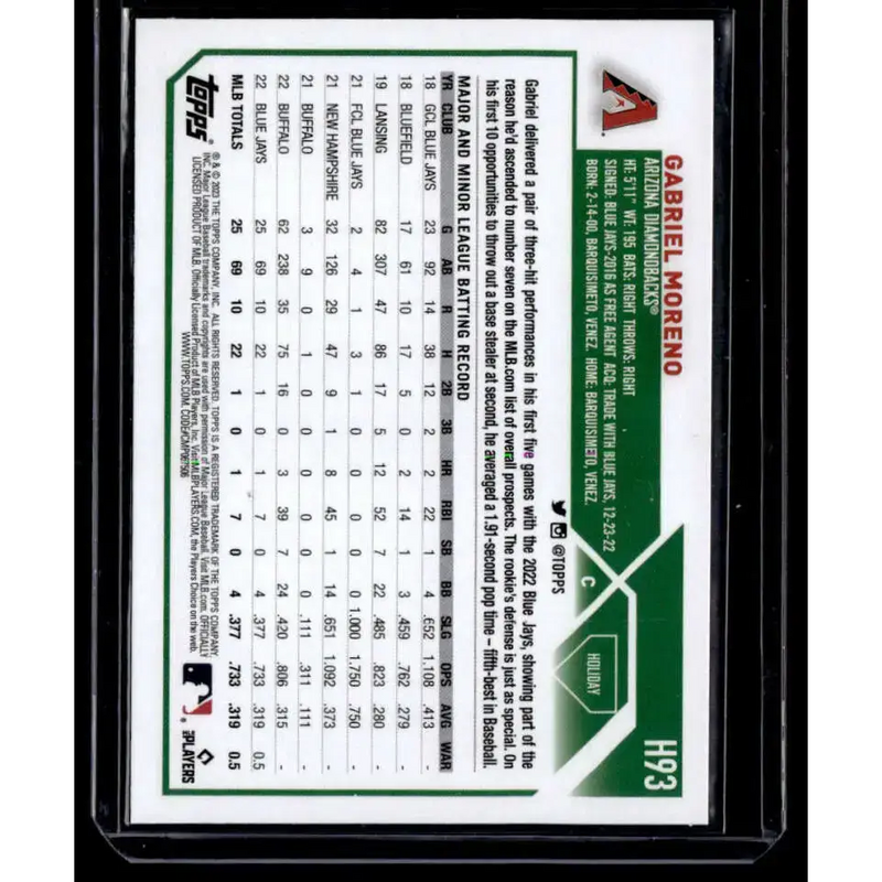 2023 Topps Holiday Metallic #H93 Gabriel Moreno NM-MT RC Rookie Arizona Diamondbacks Baseball Card - Baseball Card