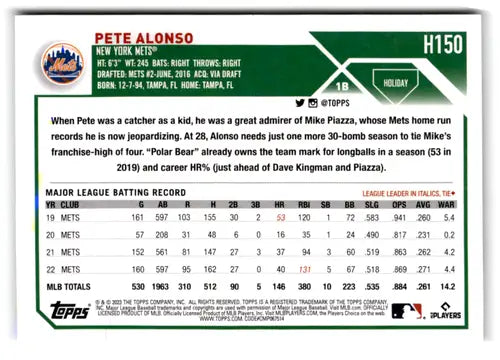 2023 Topps Holiday Short Prints Variations #H150 Pete Alonso NM Near Mi ID:66644 - Baseball Card Single