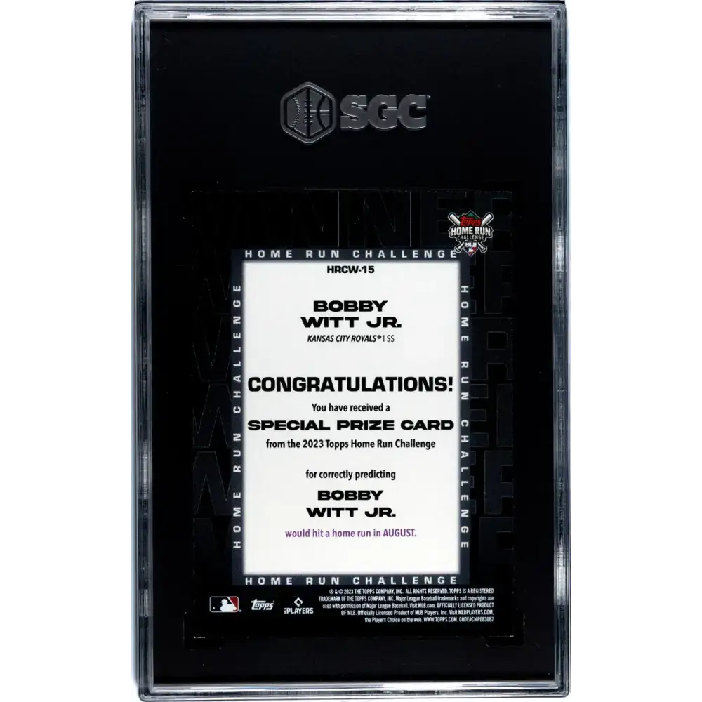 2023 Topps Homerun Challenge Winner #HRCW-15 Bobby Witt Jr. SGC 9 MINT 1029/1132 Kansas City Royals Baseball Card