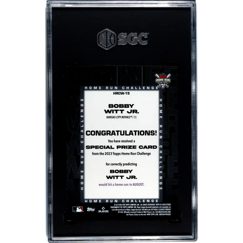 2023 Topps Homerun Challenge Winner #HRCW-15 Bobby Witt Jr. SGC 9 MINT 1029/1132 Kansas City Royals Baseball Card