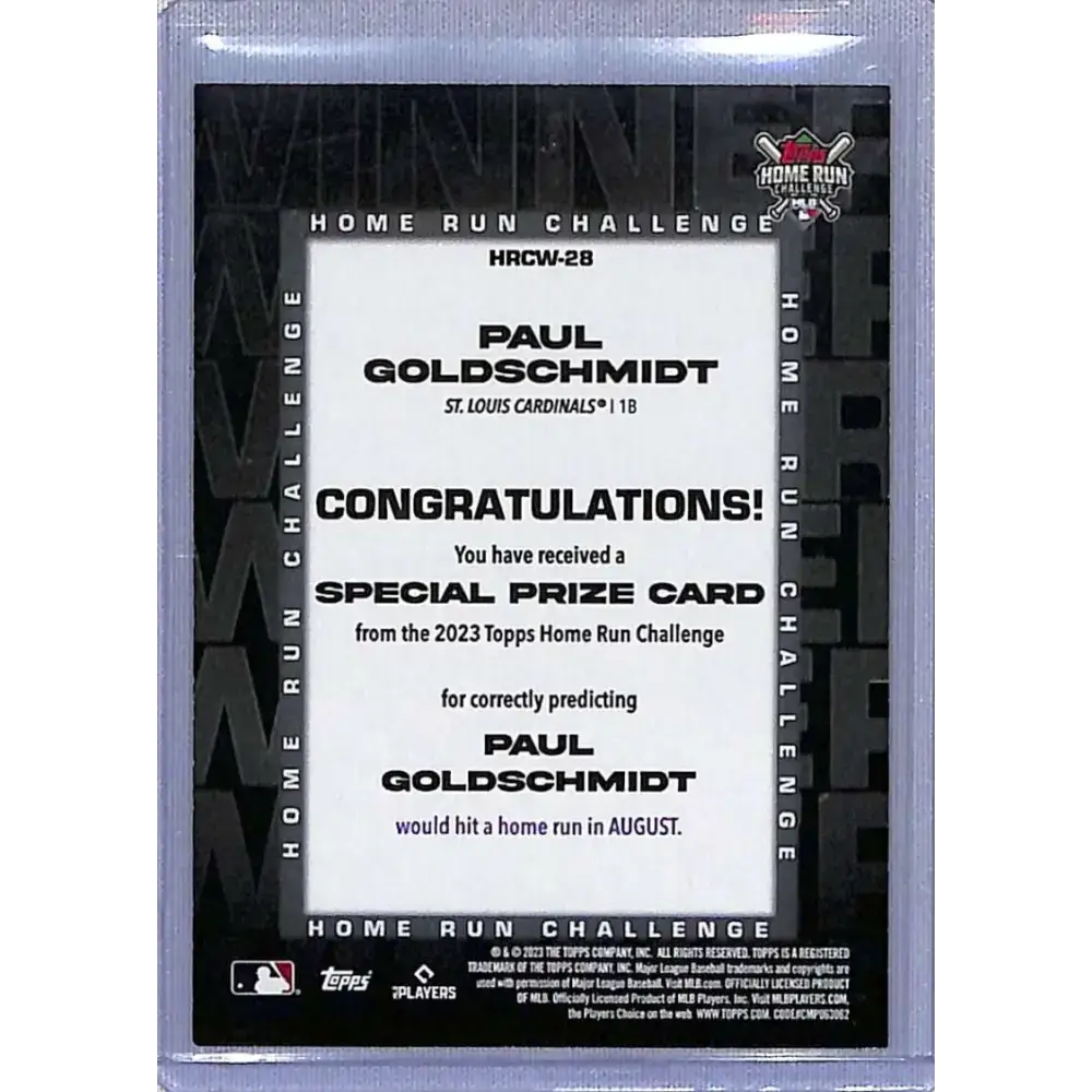 2023 Topps #HRCW-28 Paul Goldschmidt Home Run Challenge Winners August #/241 NM-MT Baseball Card - Baseball Card Single
