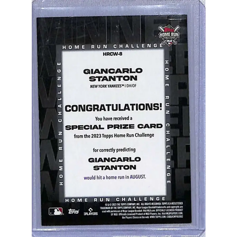 2023 Topps #HRCW-8 Giancarlo Stanton Home Run Challenge Winners August #/184 NM-MT Baseball Card - Baseball Card Single