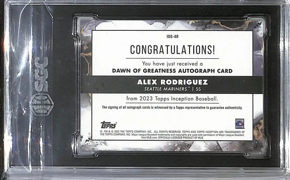 2023 Topps Inception Dawn Of Greatness #IDG-AR Alex Rodriguez SGC 10 Gem Auto 15/20 Seattle Mariners - Baseball Card